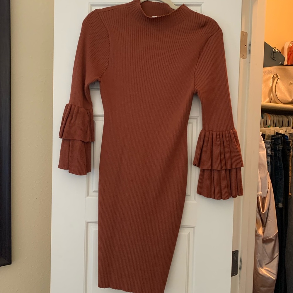 Ribbed Turtle Neck Long sleeve dress